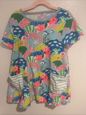 Mini Boden Girls' Ocean Reef Short Sleeve Tunic - Blue, Pink, Green